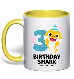 Чашка з кольоровою ручкою Birthday Shark three three three Блакитний фото
