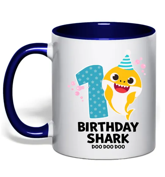 Чашка з кольоровою ручкою Baby Shark 1 рік Глибокий темно-синій фото