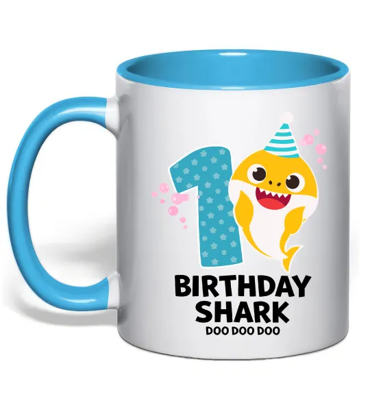 Чашка з кольоровою ручкою Baby Shark 1 рік Блакитний фото