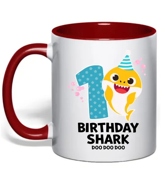 Чашка з кольоровою ручкою Baby Shark 1 рік Червоний фото