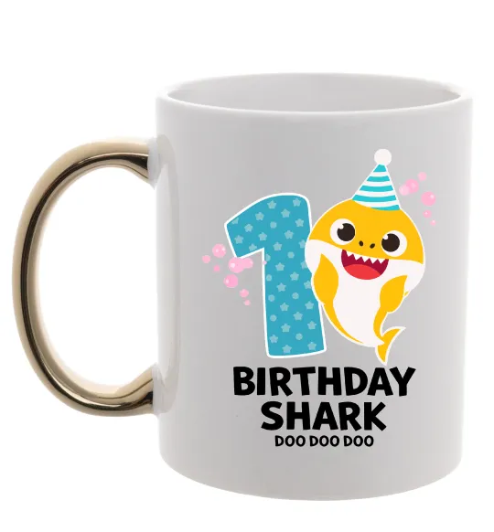 Чашка з кольоровою ручкою Baby Shark 1 рік Золото фото
