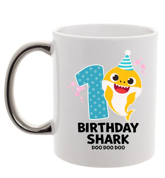 Чашка з кольоровою ручкою Baby Shark 1 рік Срібло фото