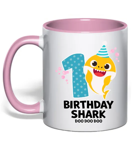 Чашка з кольоровою ручкою Baby Shark 1 рік Ніжно рожевий фото