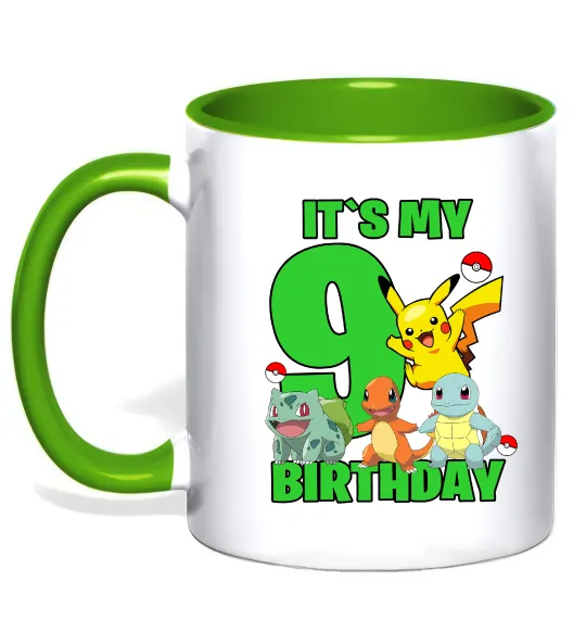 Чашка с цветной ручкой Pokemon birthday 9 Лаймовый фото