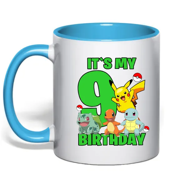 Чашка с цветной ручкой Pokemon birthday 9 Голубой фото