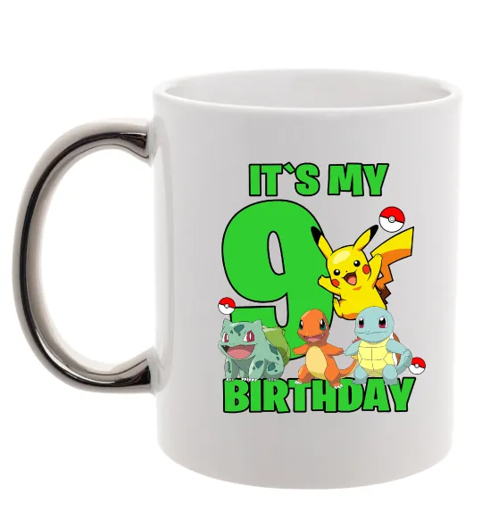 Чашка с цветной ручкой Pokemon birthday 9 Серебро фото