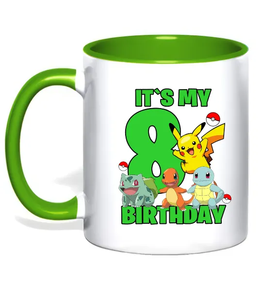 Чашка с цветной ручкой Pokemon birthday 8 Лаймовый фото
