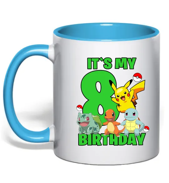 Чашка с цветной ручкой Pokemon birthday 8 Голубой фото