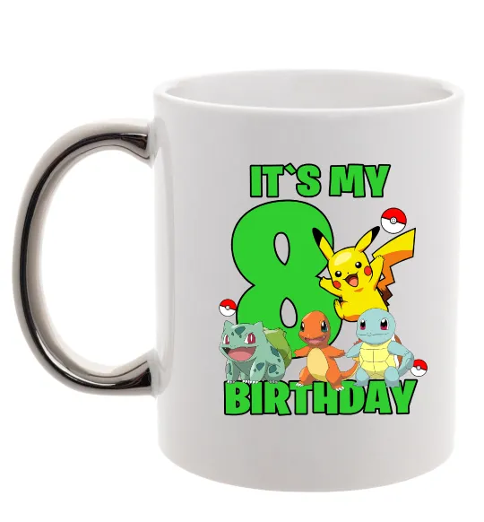 Чашка с цветной ручкой Pokemon birthday 8 Серебро фото