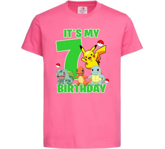 Детская футболка Pokemon birthday 7 Ярко-розовый фото