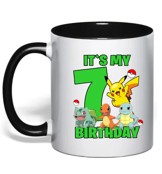 Чашка с цветной ручкой Pokemon birthday 7 Черный фото