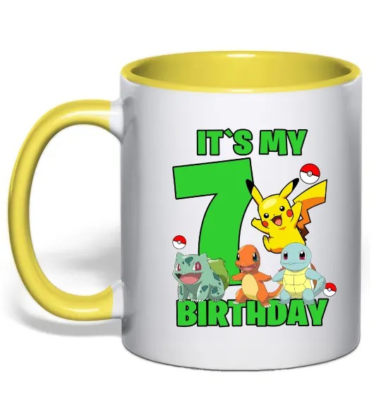 Чашка с цветной ручкой Pokemon birthday 7 Лимонный фото