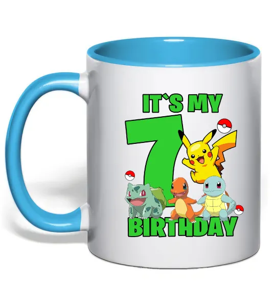 Чашка с цветной ручкой Pokemon birthday 7 Голубой фото