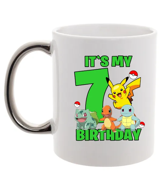 Чашка с цветной ручкой Pokemon birthday 7 Серебро фото