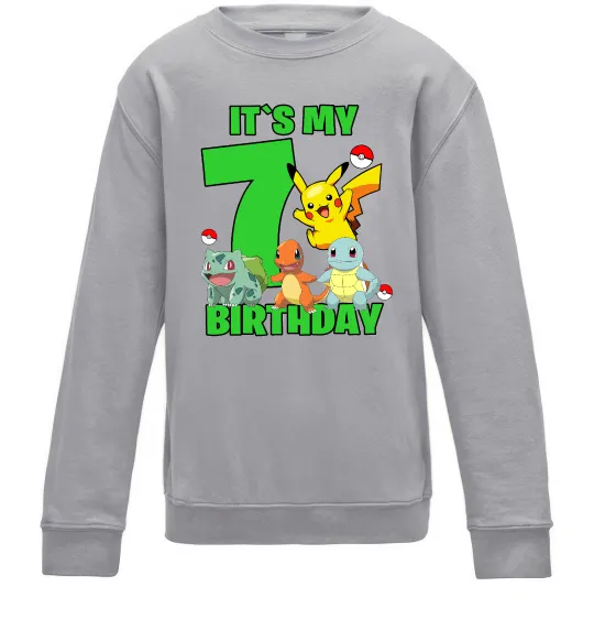 Детский Свитшот Pokemon birthday 7 Серый меланж фото