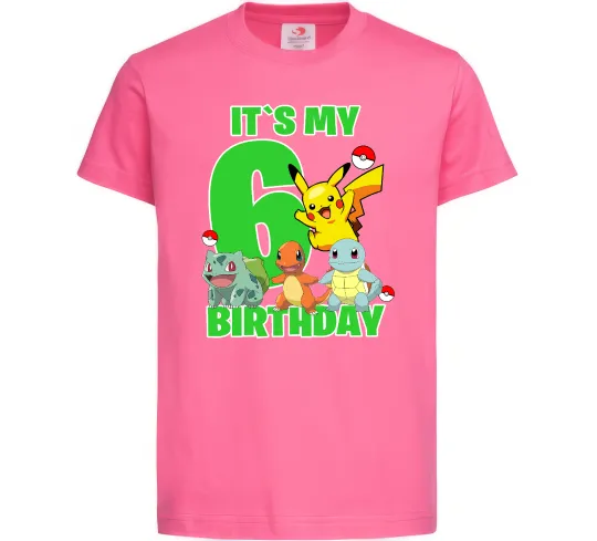 Детская футболка Pokemon birthday 6 Ярко-розовый фото