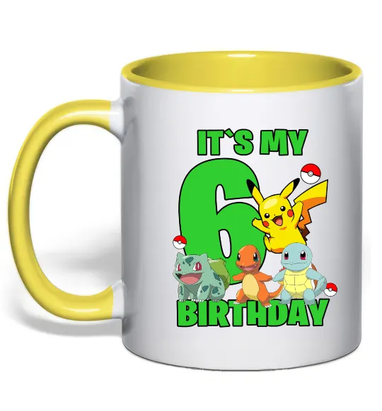 Чашка с цветной ручкой Pokemon birthday 6 Лимонный фото