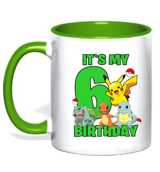 Чашка с цветной ручкой Pokemon birthday 6 Лаймовый фото