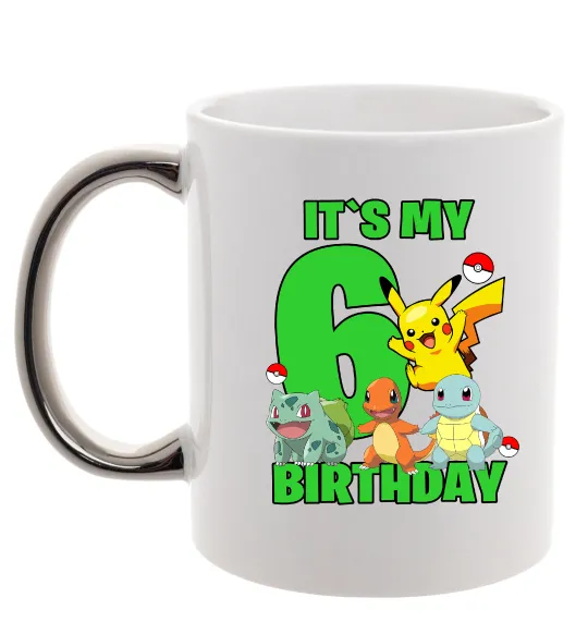 Чашка с цветной ручкой Pokemon birthday 6 Серебро фото