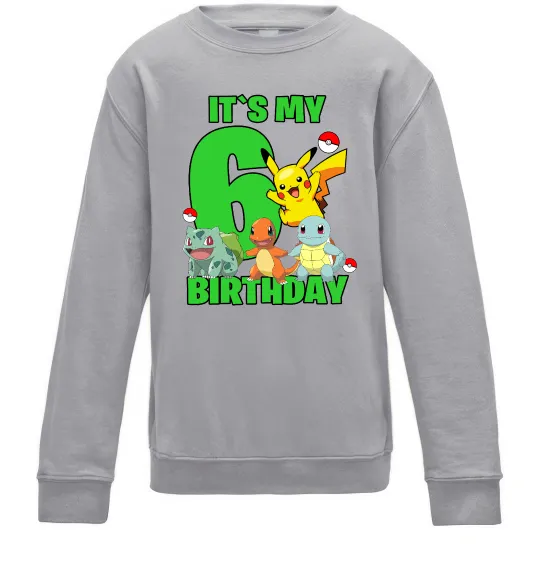 Детский Свитшот Pokemon birthday 6 Серый меланж фото