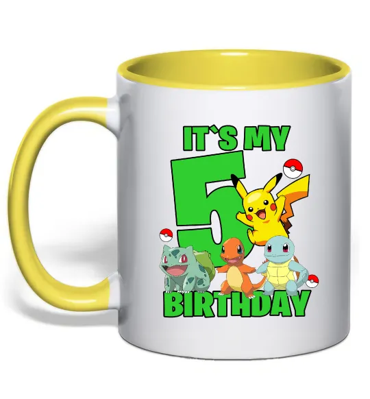 Чашка з кольоровою ручкою Pokemon birthday 5 Лимонний фото