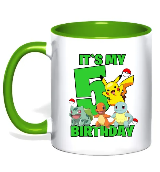 Чашка з кольоровою ручкою Pokemon birthday 5 Лаймовий фото