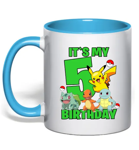 Чашка з кольоровою ручкою Pokemon birthday 5 Блакитний фото