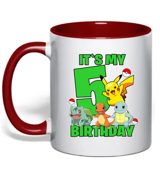 Чашка з кольоровою ручкою Pokemon birthday 5 Червоний фото