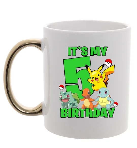 Чашка з кольоровою ручкою Pokemon birthday 5 Золото фото