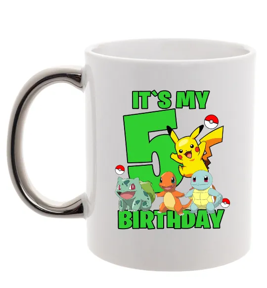 Чашка з кольоровою ручкою Pokemon birthday 5 Срібло фото