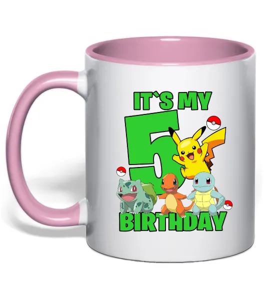Чашка з кольоровою ручкою Pokemon birthday 5 Ніжно рожевий фото