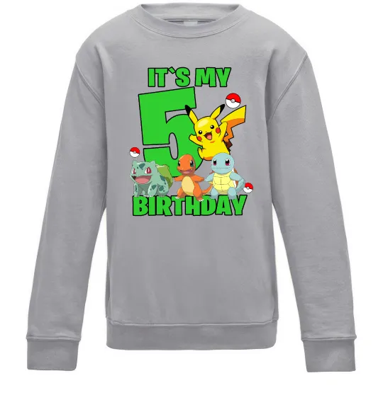 Детский Свитшот Pokemon birthday 5 Серый меланж фото