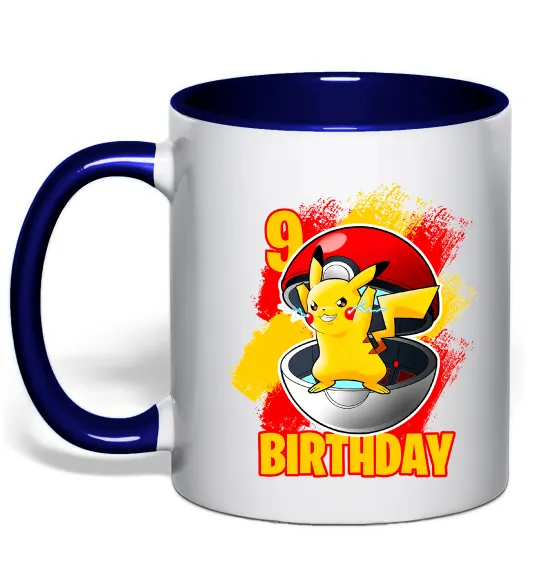 Чашка с цветной ручкой Пікачу День народження 9 Глубокий темно-синий фото