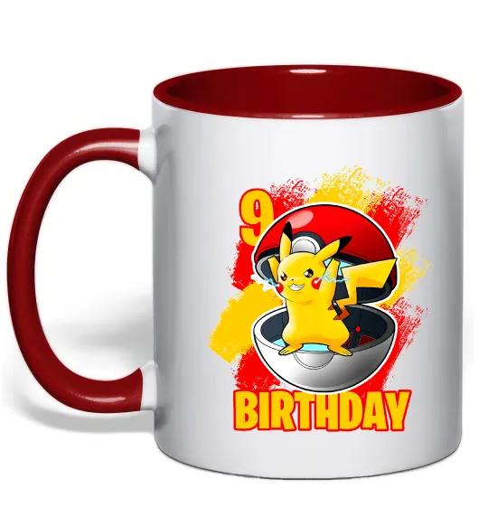 Чашка с цветной ручкой Пікачу День народження 9 Красный фото