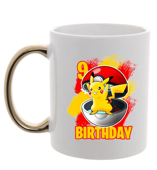 Чашка с цветной ручкой Пікачу День народження 9 Золото фото