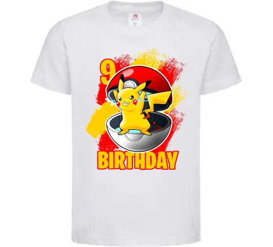 Детская футболка Пікачу День народження 9 Белый фото