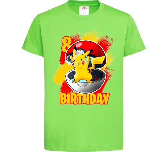 Детская футболка Пікачу День народження 8 Лаймовый фото