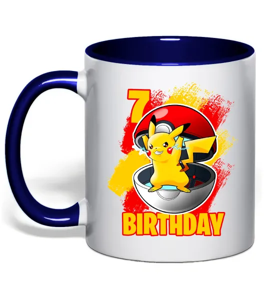 Чашка с цветной ручкой Пікачу День Народження 7 Глубокий темно-синий фото