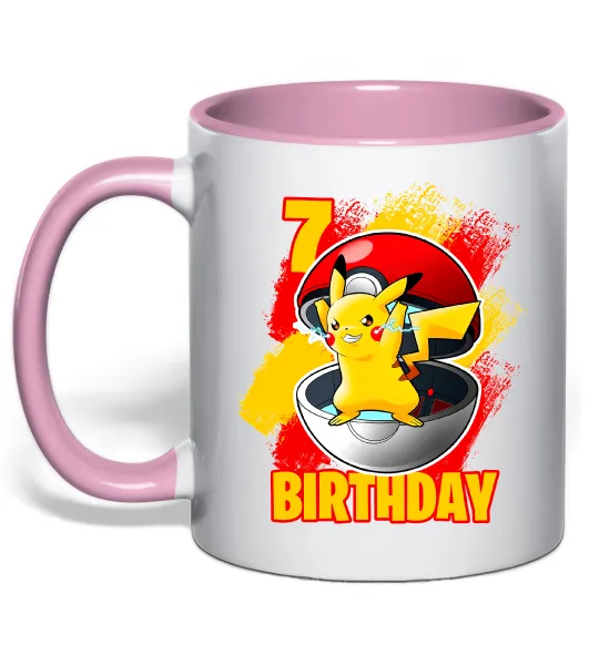 Чашка с цветной ручкой Пікачу День Народження 7 Нежно розовый фото