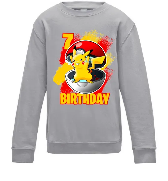 Детский Свитшот Пікачу День Народження 7 Серый меланж фото
