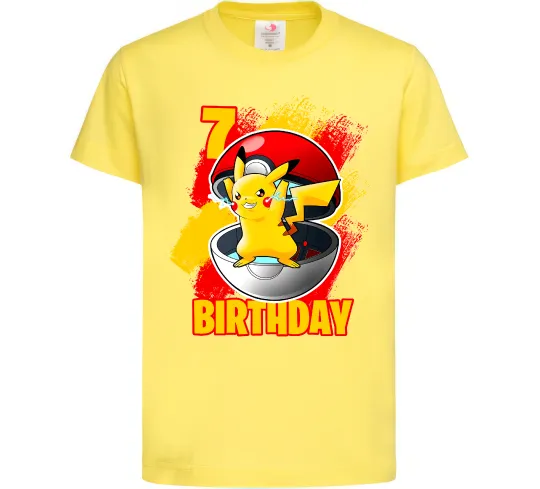 Детская футболка Пікачу День Народження 7 Лимонный фото