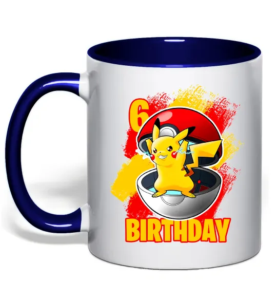 Чашка с цветной ручкой Пікачу День Народження 6 Глубокий темно-синий фото