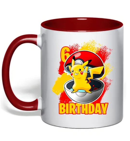 Чашка с цветной ручкой Пікачу День Народження 6 Красный фото