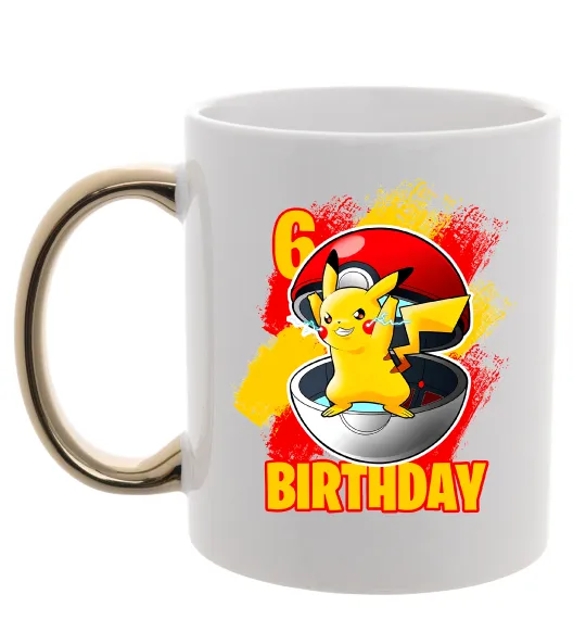 Чашка с цветной ручкой Пікачу День Народження 6 Золото фото