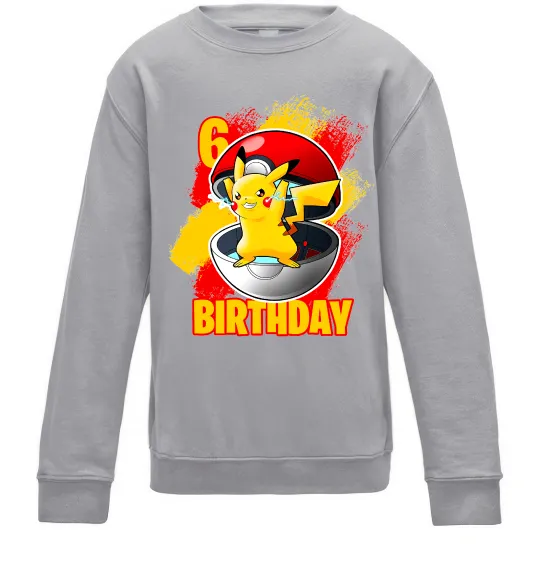 Детский Свитшот Пікачу День Народження 6 Серый меланж фото