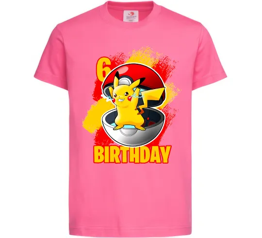 Детская футболка Пікачу День Народження 6 Ярко-розовый фото