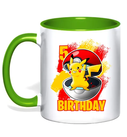 Чашка с цветной ручкой Пікачу День народження 5 Лаймовый фото