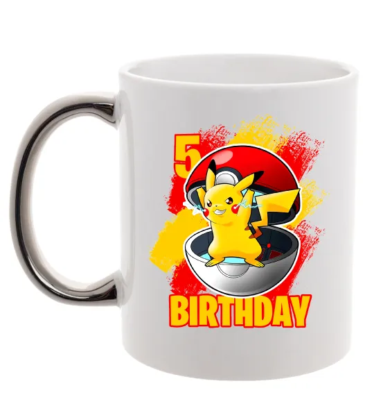 Чашка с цветной ручкой Пікачу День народження 5 Серебро фото