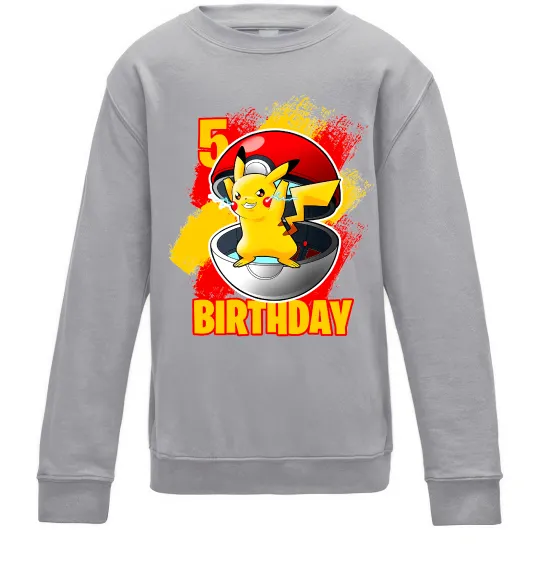 Детский Свитшот Пікачу День народження 5 Серый меланж фото