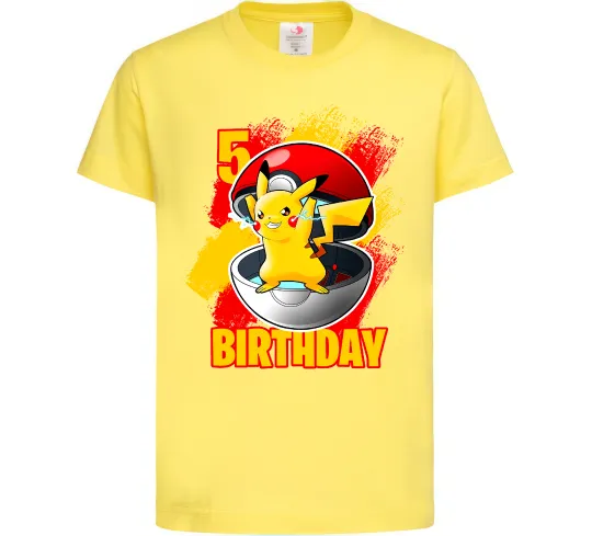 Детская футболка Пікачу День народження 5 Лимонный фото